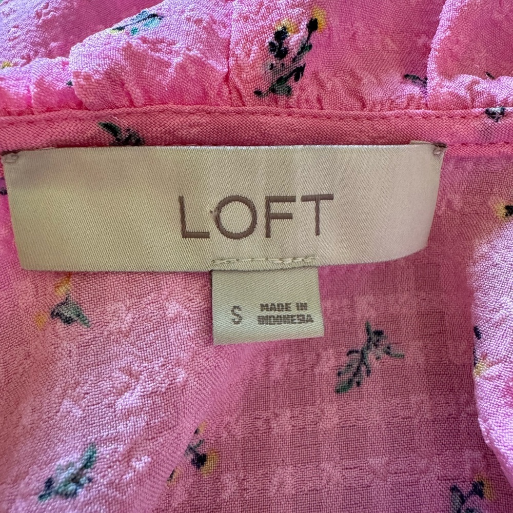 Loft Womens Pink w Blue Flowers Cap Sleeveless Top Size Small - Picture 5 of 6